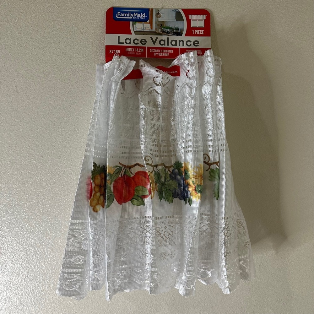 Family Maid White Lace Fruit Kitchen Valance 59x14.2 Window Curtain